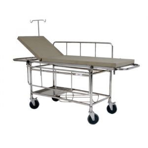 Stretcher trolley (2 section) with fixed Mattress and safety belts (3 Pcs)- Stainless steel