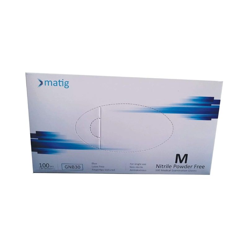 Matig Nitrile Examination Gloves (Powder Free) - Medium - Pack of 100 pcs.