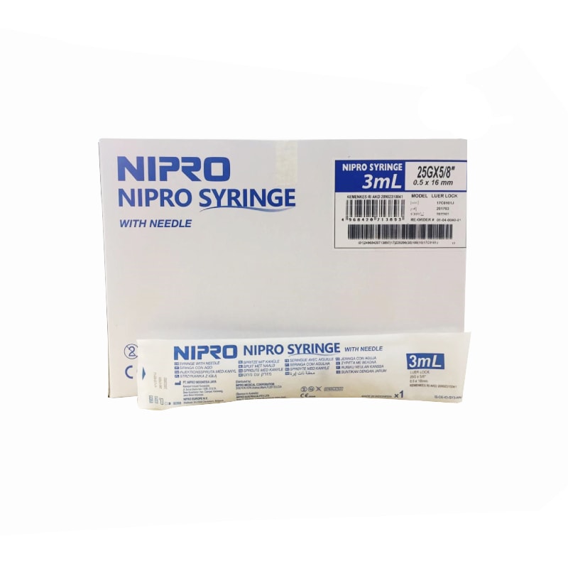 Nipro 3ml syringes with needle (Box of 100 pcs)